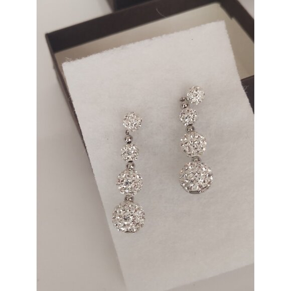 Sterling Silver & Cubic Zirconia Statement Dangle 4 Ball Stud Earrings - Picture 6 of 6